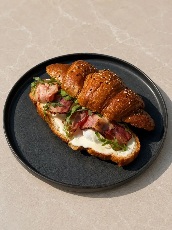 Croissant cu bacon și ou poșat